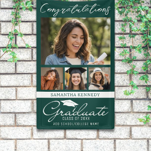Green 4 Photo Collage Graduation Congratulations Banner