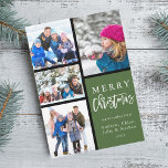 Green 4 Photo Collage Modern Merry Christmas Holiday Card<br><div class="desc">Modern Christmas | Holiday card is inspired by "Piet Mondrian" "Composition" abstract art work with 4 photos.  Send holiday cheer to your family and friends.</div>