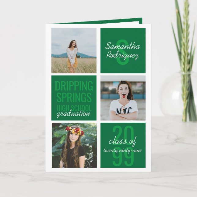 Green 4-Photo Fun Boxes Graduation Invitation (Front)