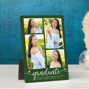 Green 4 Photo Graduation Modern Calligraphy Hearts Plaque