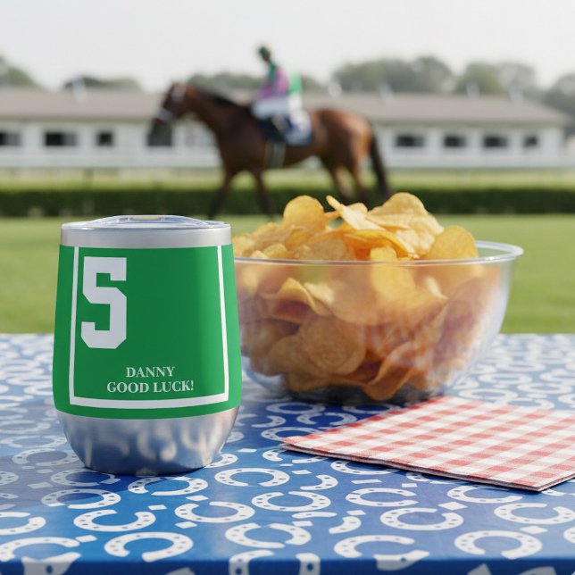 Green 5 Personalised Derby Horse Race (Root for your favorite horse racing fan with this personalized saddle cloth thermal wine tumbler)
