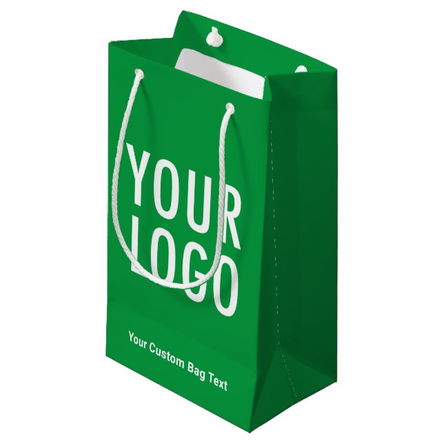 Green 8.5 inch Gift Bag Custom Company Logo Small (Front Angled)