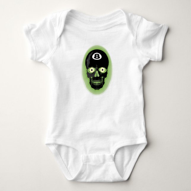 Green 8 Ball Pool Skull Baby Bodysuit (Front)