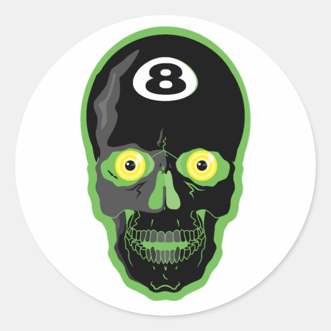 green 8 ball skull classic round sticker (Front)