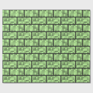 Green 8-Bit Video Game Style Bricks Pattern Wrapping Paper