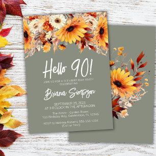 Green 90th Birthday Fall Floral Invitation