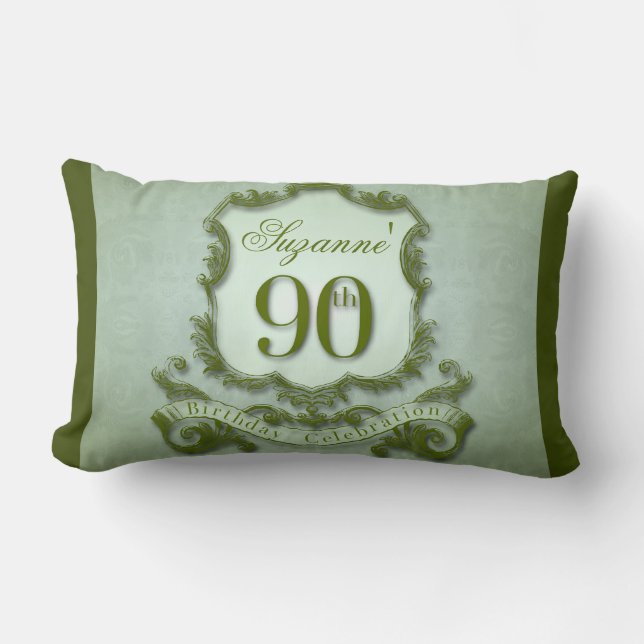 Green 90th Birthday Lumbar pillow Message Back (Front)
