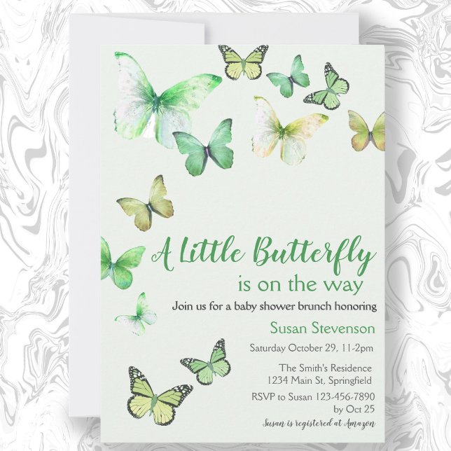 Green A Little Butterfly Baby Shower Invitation (Creator Uploaded)