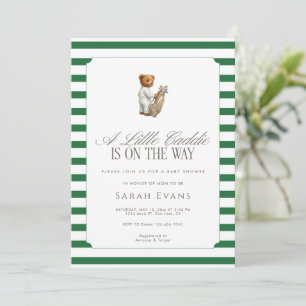 Green A Little Caddie Teddy Bear Baby Shower Invitation