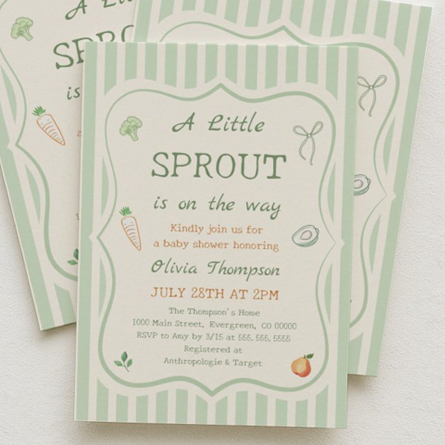 Green A Little Sprout Baby Shower Invitation (Creator Uploaded)