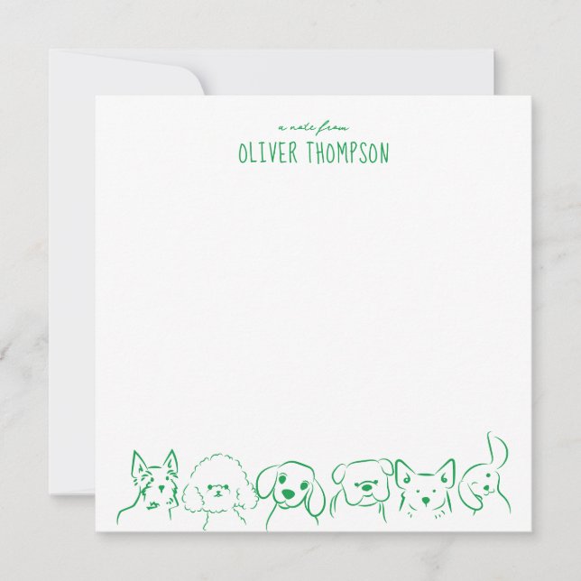 Green A Note From Cute Dog Animal Sketch Note Card (Front)