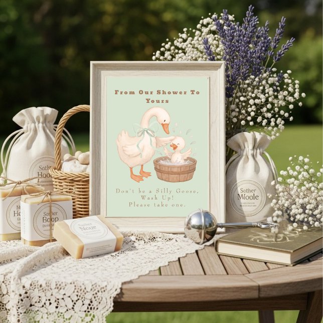 Green A Silly Goose From Our Shower To Yours Sign Invitation (Green A Silly Goose From Our Shower To Yours Sign)