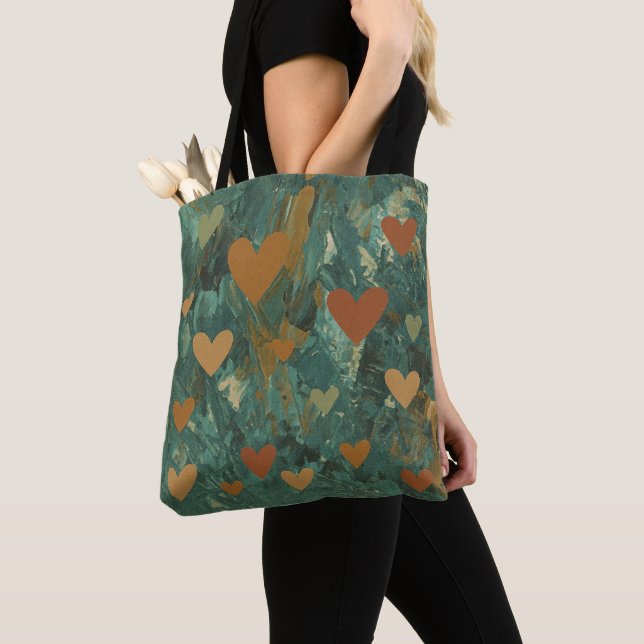 Green Abstract Boho Hearts   Tote Bag (Close Up)