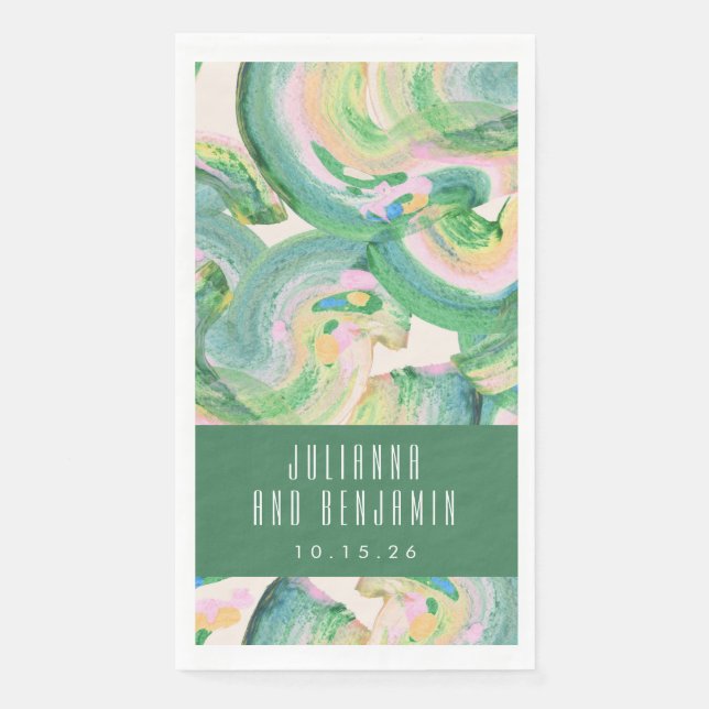 Green Abstract Brushstroke Personalised Wedding Napkin (Front)