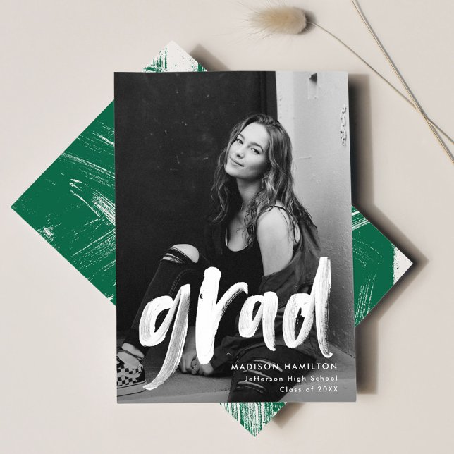 Green | Abstract Brushstrokes Photo Graduation Announcement (Creator Uploaded)