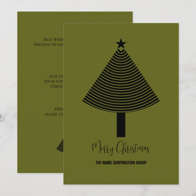 Green abstract Christmas tree business Invitation (Front/Back)