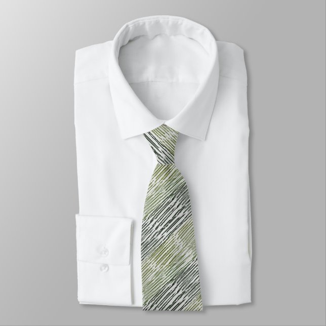 Green Abstract Diagonal Lines Tribal Vibe  Tie (Tied)