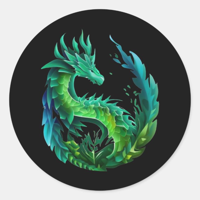 Green Abstract Dragon Nature Design Classic Round Sticker (Front)