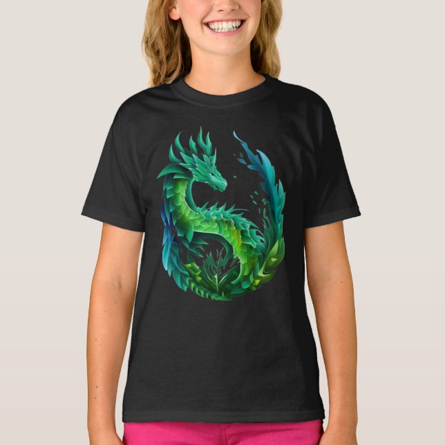 Green Abstract Dragon Nature Design T-Shirt (Front)