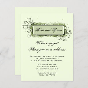 Green Abstract Floral Engagement Party Invitation