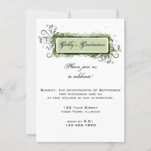 Green Abstract Floral Graduation Party Invitation
