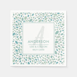 Green Abstract Floral Seaside Wedding Monogram Napkin