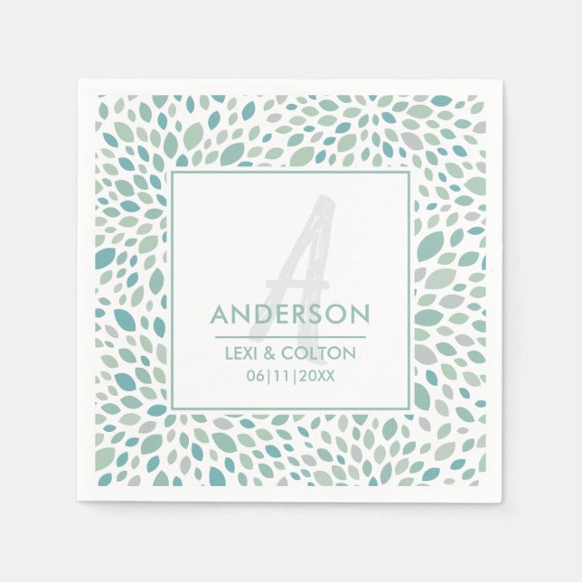 Green Abstract Floral Seaside Wedding Monogram Napkin (Front)