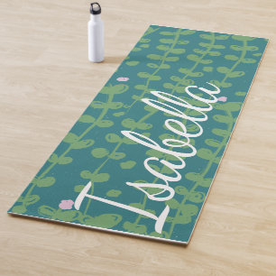 Green Abstract Floral Vines Pattern Personalised Yoga Mat
