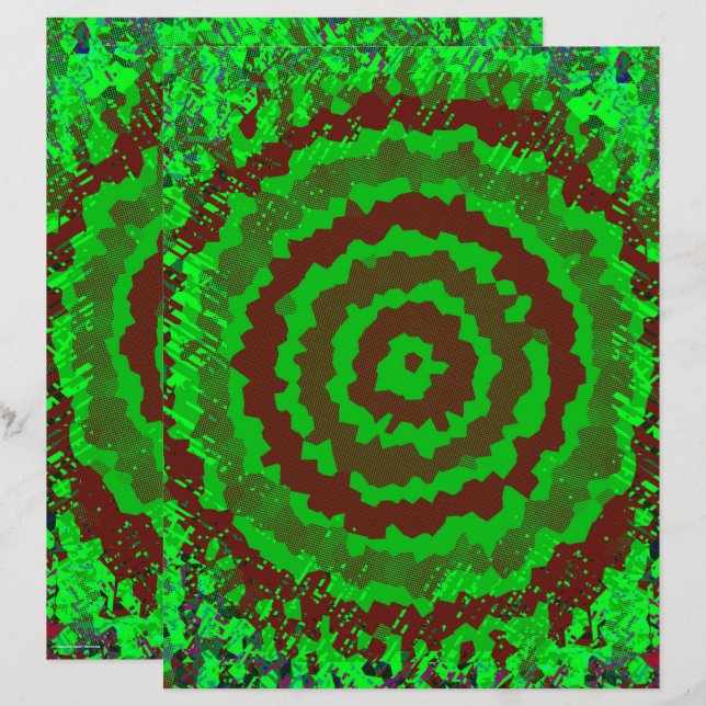 Green Abstract Flower Scrapbook Paper 2-Sided Page (Front/Back)