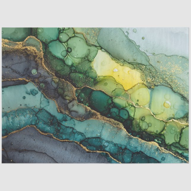 Green Abstract Fluid Art Tissue Paper (Front)
