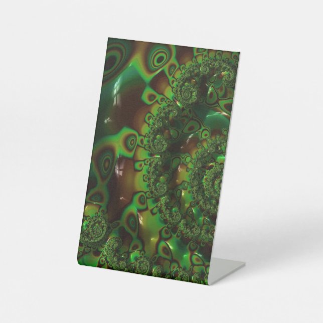 Green Abstract Fractal Art Pedestal Sign (Front)