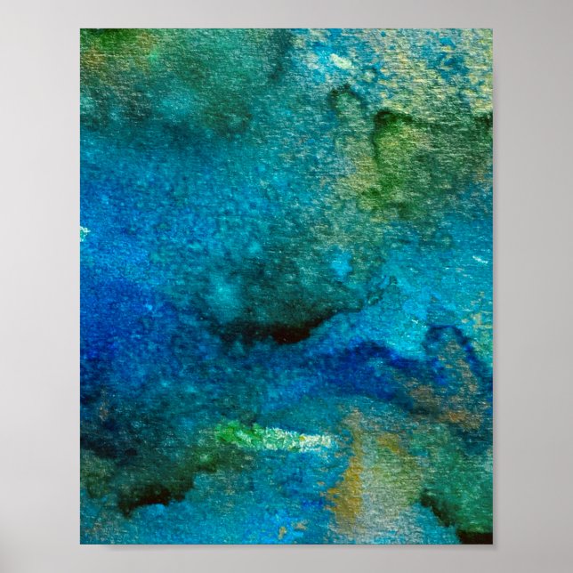 Green abstract Fun Watercolor Art Blue Aqua Unique Poster (Front)