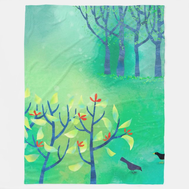 Green Abstract Landscape Fleece Blanket (Front)