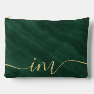 Green Abstract Marble with Custom Initials - Accessory Pouch