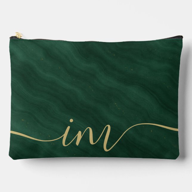 Green Abstract Marble with Custom Initials -  Accessory Pouch (Front)