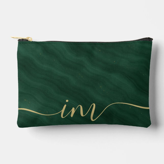 Green Abstract Marble with Custom Initials -  Accessory Pouch (Front)