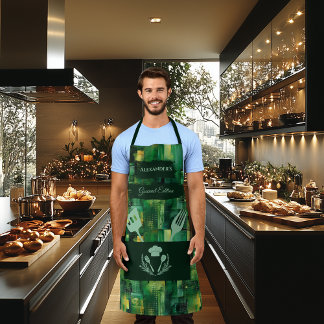 Green Abstract - Modern Monochrome Kitchen Apron