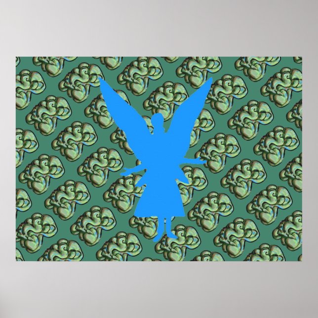 Green Abstract Poster with Blue Angel (Front)