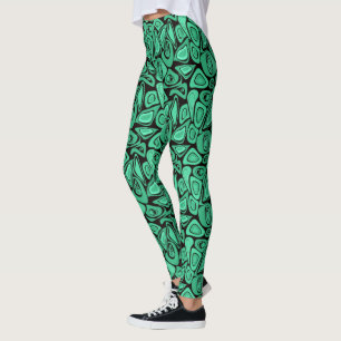 Green, abstract, retro leggings