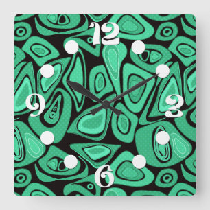 Green, abstract, retro square wall clock