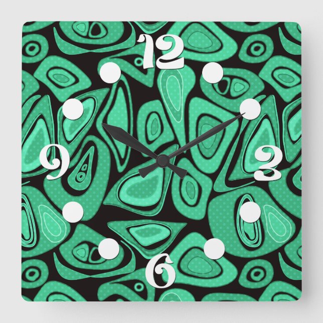 Green, abstract, retro square wall clock (Front)