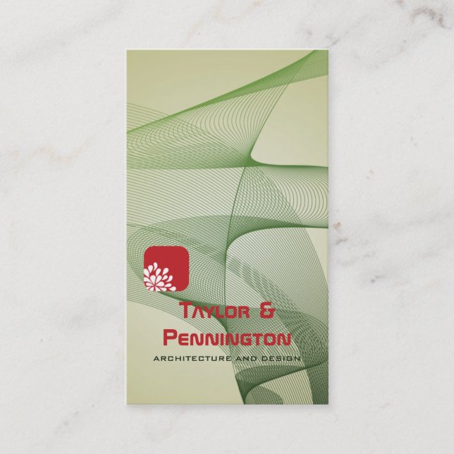 Green abstract ribbons architecture business card (Front)