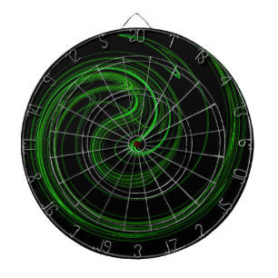 Green Abstract Spiral Fractal on Black Dart Board