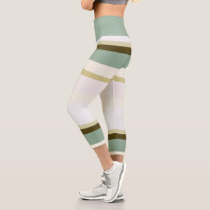 green Abstract Stripes Capri Leggings