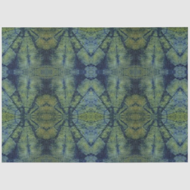 Green Abstract Tie Dye Traditional Pattern Style Tissue Paper (Front)