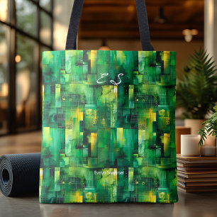 Green Abstract Tote Bag Modern Geometric Pattern