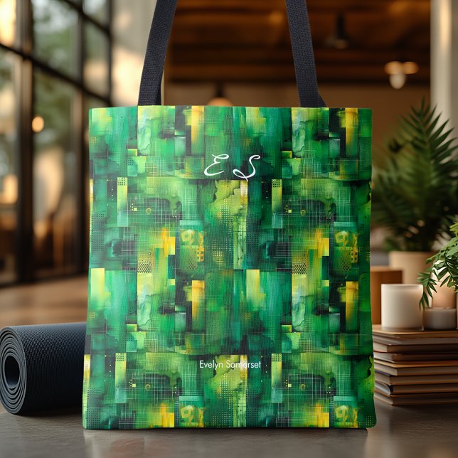 Green Abstract Tote Bag Modern Geometric Pattern (Creator Uploaded)