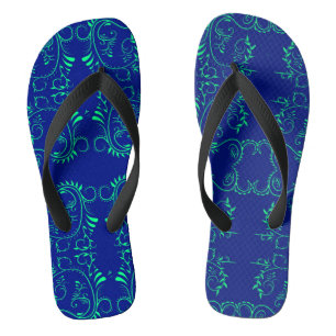 Green abstract vines blue pattern jandals