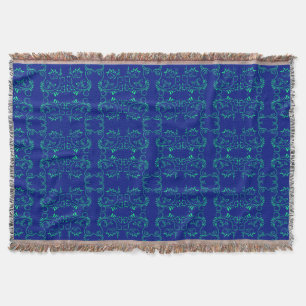 Green abstract vines blue pattern throw blanket