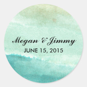 green abstract watercolor wedding stickers